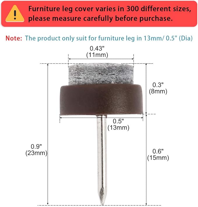 uxcell Home Table Chair Cabinet Furniture Feet Legs Floor Protector Felt Pad Nails 13mm/0.5" Dia Pack of 32 Dark Brown | Furniture Pads - TrueDesk
