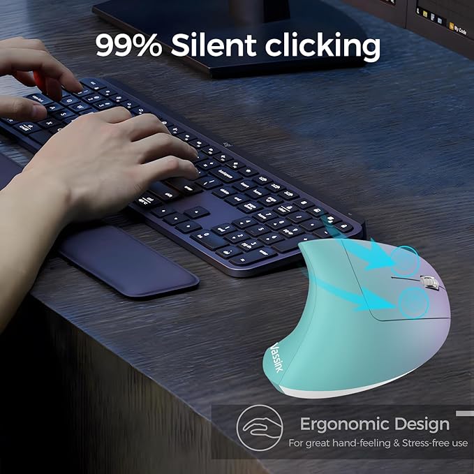 Vassink Ergonomic Wireless Rechargeable Mouse, USB A+Type C(2in 1) Connection, 800/1200/1600 DPI, 6 Buttons, 2.4GHz Carpal Tunnel Vertical Mice, for Laptop, Desktop,MacBook Purple Gradient Green | Mice - TrueDesk