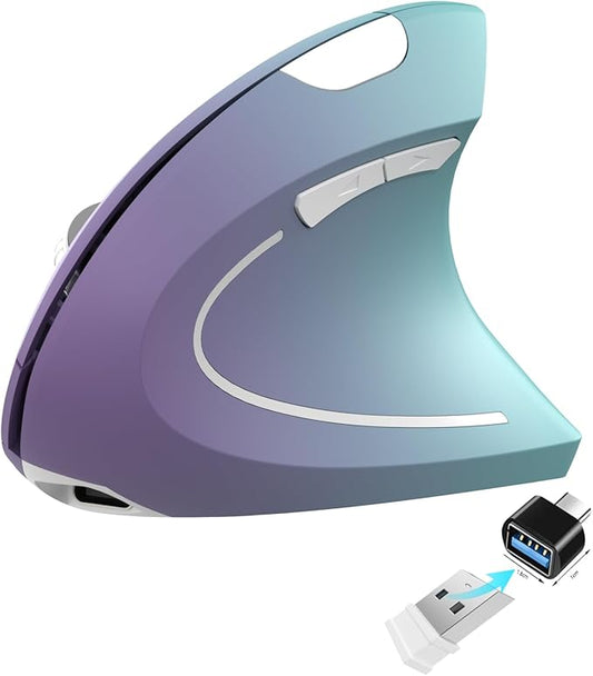 Vassink Ergonomic Wireless Rechargeable Mouse, USB A+Type C(2in 1) Connection, 800/1200/1600 DPI, 6 Buttons, 2.4GHz Carpal Tunnel Vertical Mice, for Laptop, Desktop,MacBook Purple Gradient Green | Mice - TrueDesk