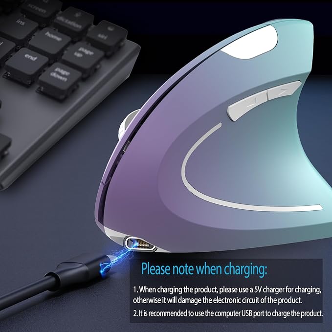 Vassink Ergonomic Wireless Rechargeable Mouse, USB A+Type C(2in 1) Connection, 800/1200/1600 DPI, 6 Buttons, 2.4GHz Carpal Tunnel Vertical Mice, for Laptop, Desktop,MacBook Purple Gradient Green | Mice - TrueDesk