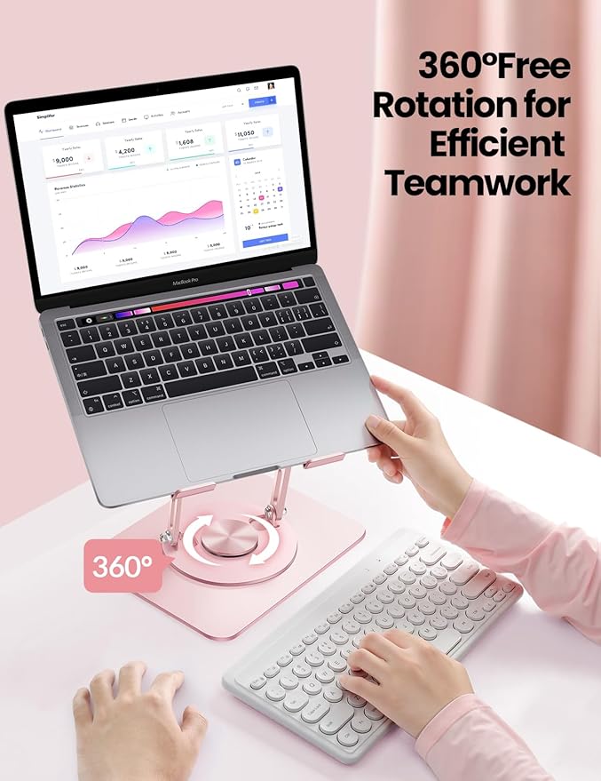 Vaydeer Adjustable Laptop Stand for Desk,Computer Stand Riser with 360° Free Rotation Base and Foldable Design Ergonomic Laptop Riser Fits for MacBook,Dell, HP and More 10 - 15.6” Laptops (Pink) | Stands - TrueDesk