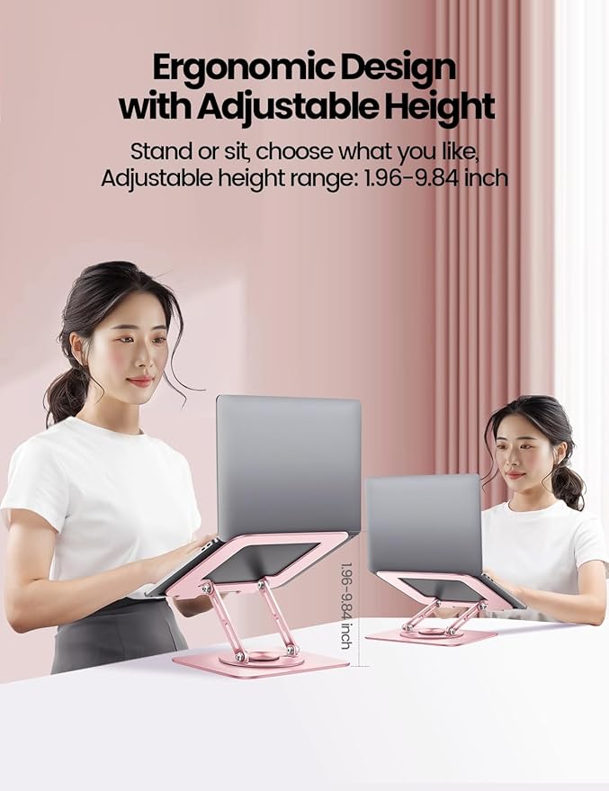 Vaydeer Adjustable Laptop Stand for Desk,Computer Stand Riser with 360° Free Rotation Base and Foldable Design Ergonomic Laptop Riser Fits for MacBook,Dell, HP and More 10 - 15.6” Laptops (Pink) | Stands - TrueDesk