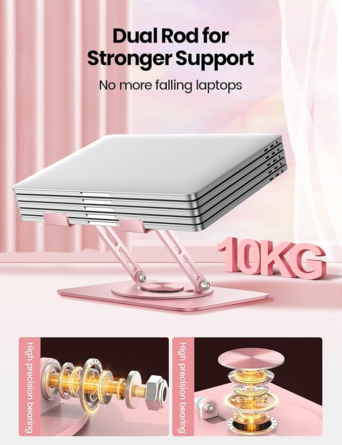 Vaydeer Adjustable Laptop Stand for Desk,Computer Stand Riser with 360° Free Rotation Base and Foldable Design Ergonomic Laptop Riser Fits for MacBook,Dell, HP and More 10 - 15.6” Laptops (Pink) | Stands - TrueDesk