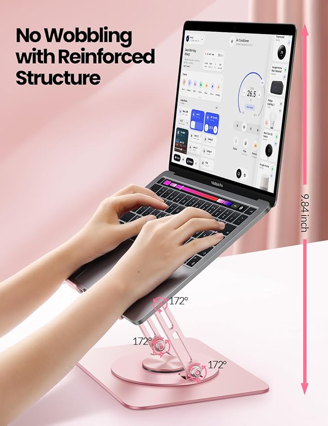 Vaydeer Adjustable Laptop Stand for Desk,Computer Stand Riser with 360° Free Rotation Base and Foldable Design Ergonomic Laptop Riser Fits for MacBook,Dell, HP and More 10 - 15.6” Laptops (Pink) | Stands - TrueDesk