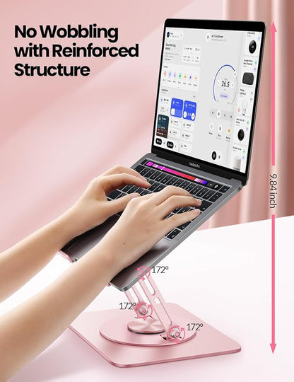 Vaydeer Adjustable Laptop Stand for Desk,Computer Stand Riser with 360° Free Rotation Base and Foldable Design Ergonomic Laptop Riser Fits for MacBook,Dell, HP and More 10 - 15.6” Laptops (Pink) | Stands - TrueDesk