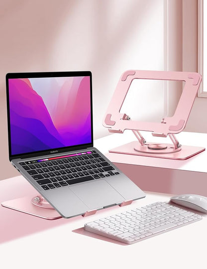 Vaydeer Adjustable Laptop Stand for Desk,Computer Stand Riser with 360° Free Rotation Base and Foldable Design Ergonomic Laptop Riser Fits for MacBook,Dell, HP and More 10 - 15.6” Laptops (Pink) | Stands - TrueDesk