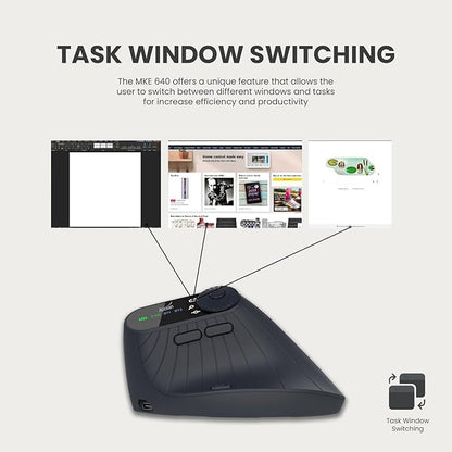 Vertical Ergonomic Mouse 2.4G Wireless BT Task Window Switching and Horizontal Scrolling,Adjustable DPI, Lightweight for Laptop,Desktop,PC,MacBook, Black (MKE 604) | Mice - TrueDesk