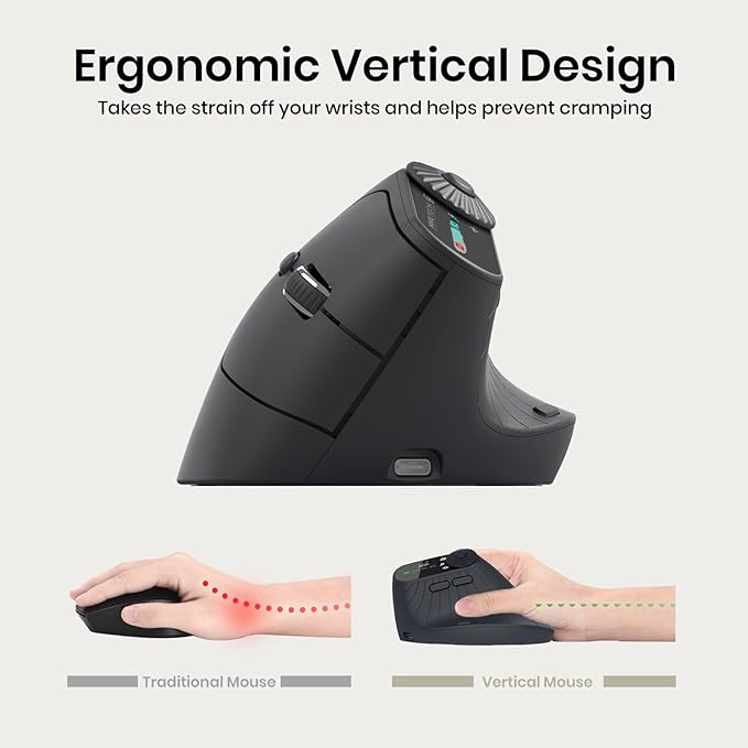 Vertical Ergonomic Mouse 2.4G Wireless BT Task Window Switching and Horizontal Scrolling,Adjustable DPI, Lightweight for Laptop,Desktop,PC,MacBook, Black (MKE 604) | Mice - TrueDesk