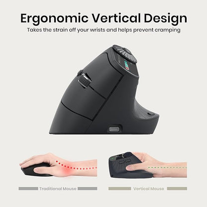 Vertical Ergonomic Mouse 2.4G Wireless BT Task Window Switching and Horizontal Scrolling,Adjustable DPI, Lightweight for Laptop,Desktop,PC,MacBook, Black (MKE 604) | Mice - TrueDesk