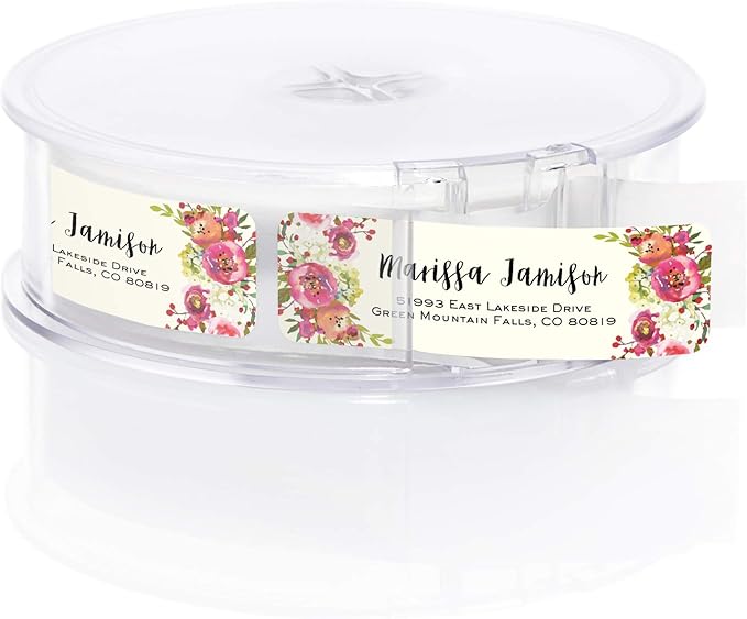 Vibrant Floral and Ivory Rolled Address Labels/Roll of 250 Personalized Address Labels/Designer Return Address Stickers in Elegant Plastic Dispenser | Address Labels - TrueDesk
