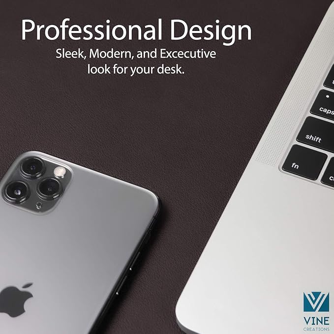 Vine Creations Leather Desk Mat 24" x 17", Desk Protector Mat, PU Leather Desk Pad, Small Desk Pad Mat, Desk Blotter, Desk Pads on Top of Desks, Desk Mat for Home or Office (Dark Brown) | Desk Pads Blotters - TrueDesk