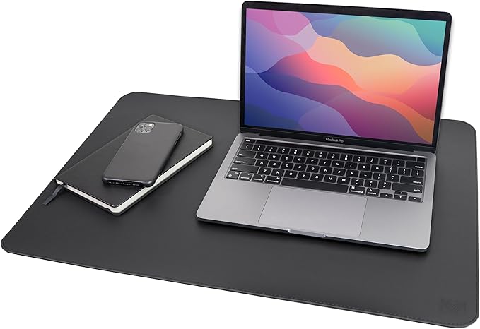 Vine Creations Leather Desk Mat 24" x 17", Desk Protector, PU Leather Desk Pad, Non Slip Small Desk Pad Mat, Desk Blotter, Desk Pads on Top of Desks, Home or Office Small Desk Mat (Black) | Desk Pads Blotters - TrueDesk