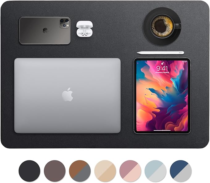Vine Creations Leather Desk Mat 24" x 17", Desk Protector, PU Leather Desk Pad, Small Desk Pad Mat, Desk Blotter, Desk Pads on Top of Desks, Small Desk Mat for Home or Office (Black) | Desk Pads Blotters - TrueDesk