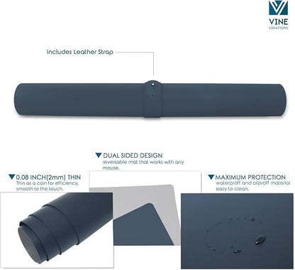 Vine Creations Leather Desk Mat Large 36" x 20", Desk Protector Mat, PU Leather Desk Pad, Large Mouse Pad, Desk Blotter, Desk Pads on Top of Desks, Desk Matt for Desktop, Office Desk Mat (Dark Blue) | Desk Pads Blotters - TrueDesk