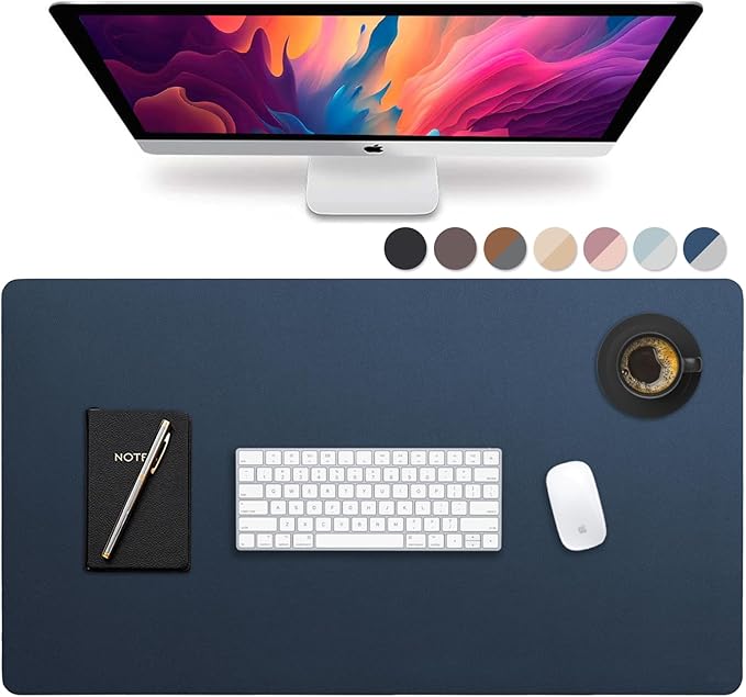 Vine Creations Leather Desk Mat Large 36" x 20", Desk Protector Mat, PU Leather Desk Pad, Large Mouse Pad, Desk Blotter, Desk Pads on Top of Desks, Desk Matt for Desktop, Office Desk Mat (Dark Blue) | Desk Pads Blotters - TrueDesk