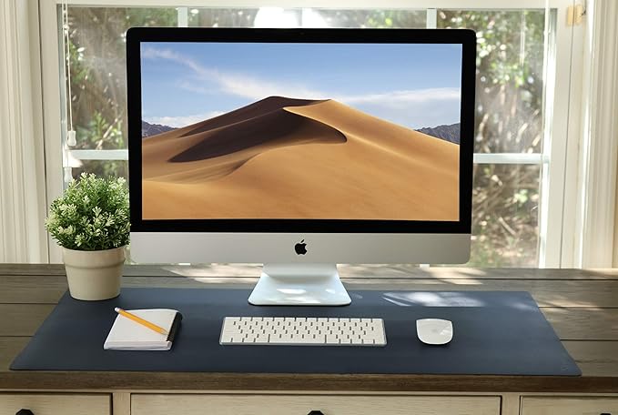 Vine Creations Leather Desk Mat Large 36" x 20", Desk Protector Mat, PU Leather Desk Pad, Large Mouse Pad, Desk Blotter, Desk Pads on Top of Desks, Desk Matt for Desktop, Office Desk Mat (Dark Blue) | Desk Pads Blotters - TrueDesk