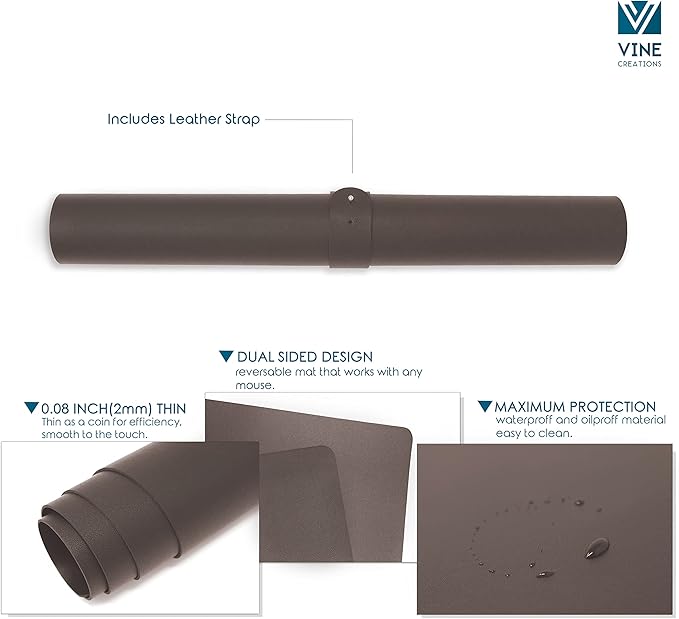 Vine Creations Leather Desk Mat Large 36" x 20", Desk Protector Mat, PU Leather Desk Pad, Large Mouse Pad, Desk Blotter, Desk Pads on Top of Desks, Desk Matt for Desktop, Office Desk Mat (Dark Brown) | Desk Pads Blotters - TrueDesk