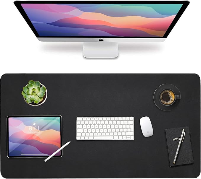 Vine Creations Leather Desk Mat Large 36" x 20", Desk Protector Mat, PU Leather Desk Pad, Non - Slip Large Mouse Pad, Desk Blotter, Desk Pads on Top of Desks, Home Office Desk Matt for Desktop (Black) | Desk Pads Blotters - TrueDesk