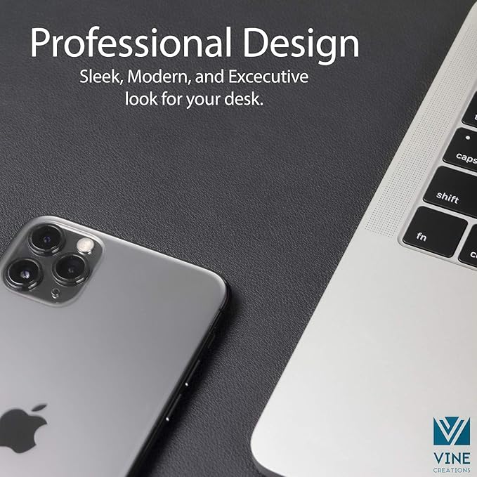 Vine Creations Leather Desk Mat Large 44" x 22", Desk Protector Mat, PU Leather Desk Pad, Large Mouse Pad, Desk Blotter, Desk Pads on Top of Desks, Desk Matt for Desktop, Office Desk Mat (Black) | Desk Pads Blotters - TrueDesk