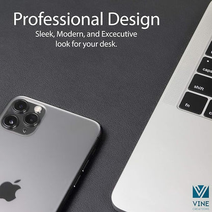 Vine Creations Leather Desk Mat Large 44" x 22", Desk Protector Mat, PU Leather Desk Pad, Large Mouse Pad, Desk Blotter, Desk Pads on Top of Desks, Desk Matt for Desktop, Office Desk Mat (Black) | Desk Pads Blotters - TrueDesk