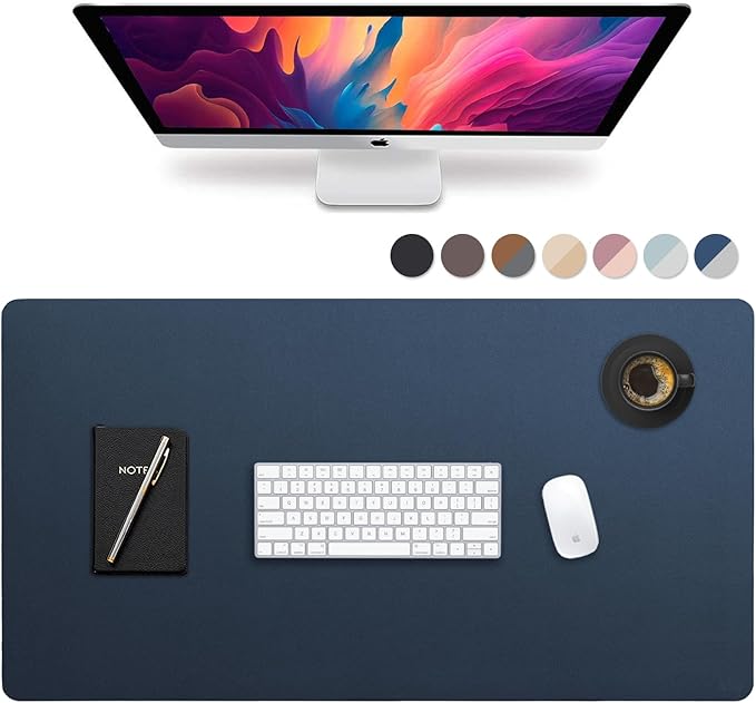 Vine Creations Leather Desk Mat Large 44" x 22", Desk Protector Mat, PU Leather Desk Pad, Large Mouse Pad, Desk Blotter, Desk Pads on Top of Desks, Desk Matt for Desktop, Office Desk Mat (Dark Blue) | Desk Pads Blotters - TrueDesk