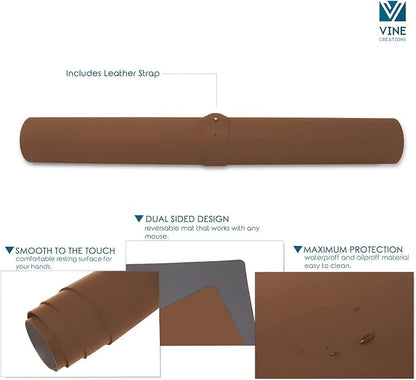 Vine Creations Leather Desk Pad - Large 36" x 20", Desk Protector with PU Leather, Mouse Pad, Blotter for Office (Brown) | Desk Pads Blotters - TrueDesk