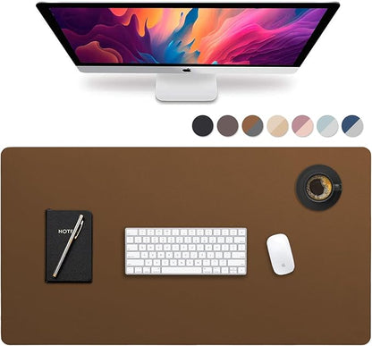 Vine Creations Leather Desk Pad - Large 44" x 22", Desk Protector, PU Leather, Brown | Desk Pads Blotters - TrueDesk