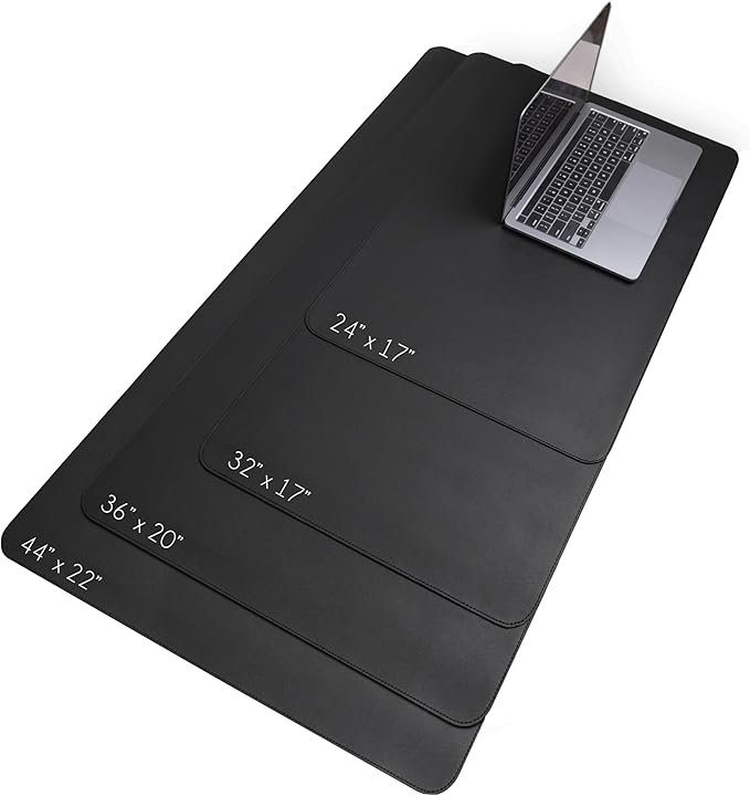 Vine Creations Leather Desk Protector, Non Slip 32" x 17" Office Desk Mat (Black) | Desk Pads Blotters - TrueDesk