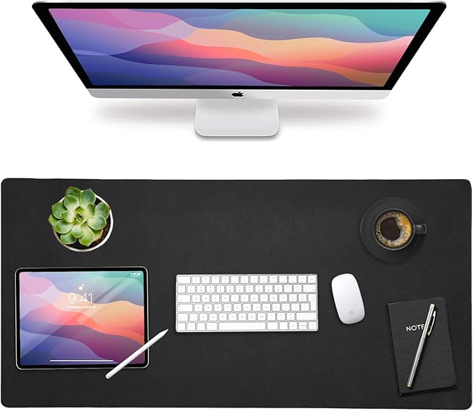 Vine Creations Leather Desk Protector, Non Slip 32" x 17" Office Desk Mat (Black) | Desk Pads Blotters - TrueDesk