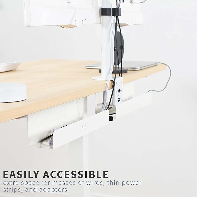 VIVO 2 Pack Under Desk 17 inch Cable Management Tray, Cord Organizer, Home Office Desk Accessories, White, DESK - AC06 - 2CW | Cable Raceways - TrueDesk