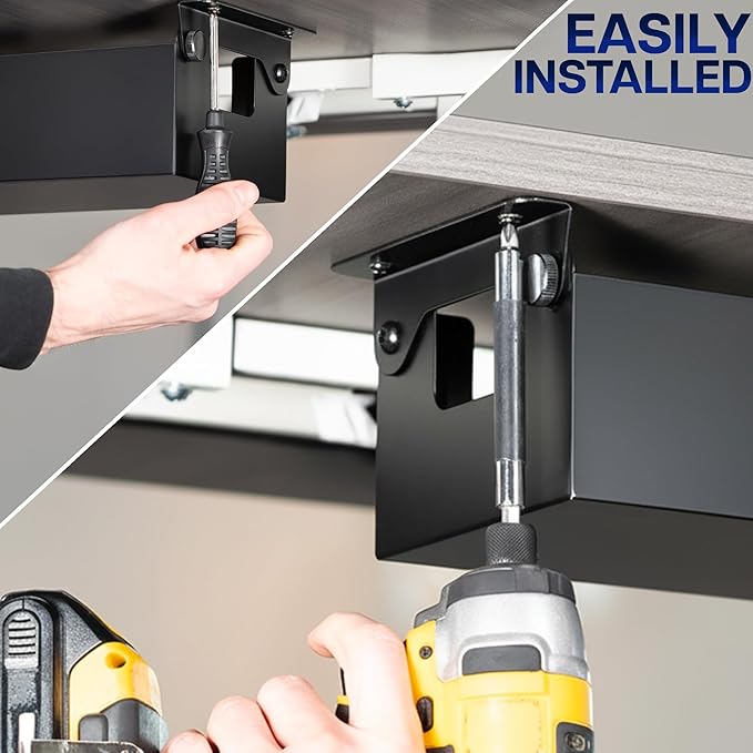 VIVO Flip - Open 16 inch Under Desk Cable Management Holder, Under Standing Desk Steel Cord and Power Strip Organizer, Black, Desk - ACCBM1 | Racks Cabinets - TrueDesk