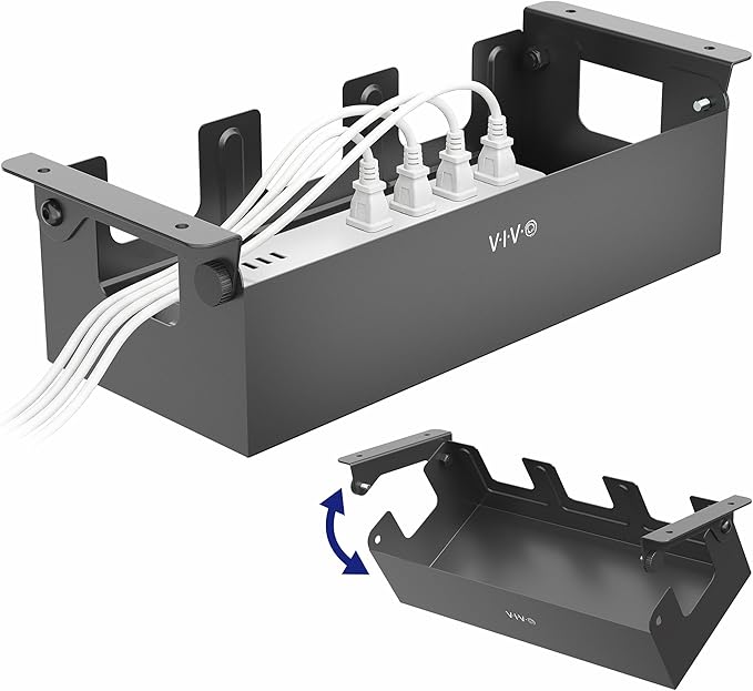 VIVO Flip - Open 16 inch Under Desk Cable Management Holder, Under Standing Desk Steel Cord and Power Strip Organizer, Black, Desk - ACCBM1 | Racks Cabinets - TrueDesk
