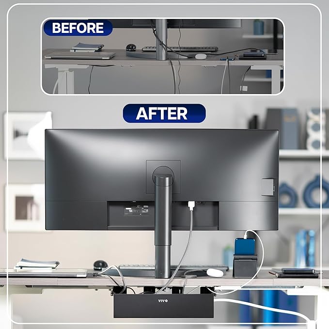 VIVO Flip - Open 16 inch Under Desk Cable Management Holder, Under Standing Desk Steel Cord and Power Strip Organizer, Black, Desk - ACCBM1 | Racks Cabinets - TrueDesk