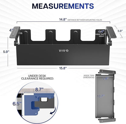 VIVO Flip - Open 16 inch Under Desk Cable Management Holder, Under Standing Desk Steel Cord and Power Strip Organizer, Black, Desk - ACCBM1 | Racks Cabinets - TrueDesk