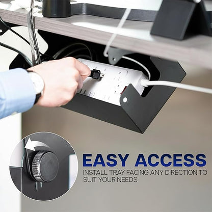 VIVO Flip - Open 16 inch Under Desk Cable Management Holder, Under Standing Desk Steel Cord and Power Strip Organizer, Black, Desk - ACCBM1 | Racks Cabinets - TrueDesk