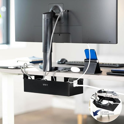VIVO Flip - Open 16 inch Under Desk Cable Management Holder, Under Standing Desk Steel Cord and Power Strip Organizer, Black, Desk - ACCBM1 | Racks Cabinets - TrueDesk