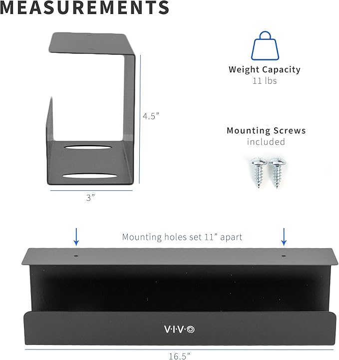 VIVO Under Desk 17 inch Cable Management Tray, Power Strip Holder, Cord Organizer, Wire Tamer for Office and Home, Black, DESK - AC06 - 1C | Cable Raceways - TrueDesk