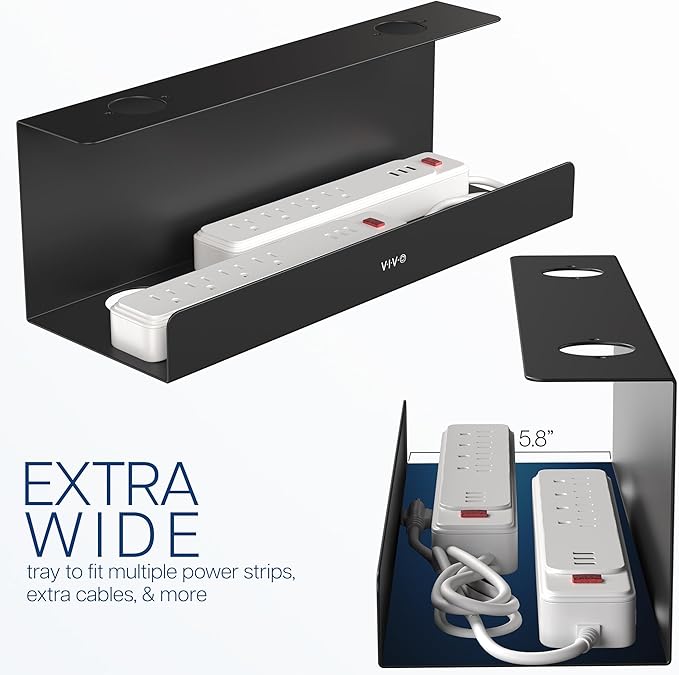 VIVO Under Desk 17 inch Extra Deep Cable Management Tray, Power Strip Holder, Cord Organizer, Wire Tamer for Office and Home, Black, DESK - AC16 - 1C | Cable Raceways - TrueDesk