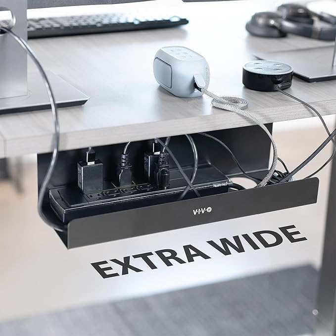 VIVO Under Desk 17 inch Extra Deep Cable Management Tray, Power Strip Holder, Cord Organizer, Wire Tamer for Office and Home, Black, DESK - AC16 - 1C | Cable Raceways - TrueDesk