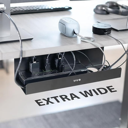 VIVO Under Desk 17 inch Extra Deep Cable Management Tray, Power Strip Holder, Cord Organizer, Wire Tamer for Office and Home, Black, DESK - AC16 - 1C | Cable Raceways - TrueDesk