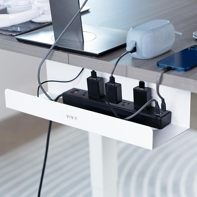 VIVO Under Desk 17 inch Extra Deep Cable Management Tray, Power Strip Holder, Cord Organizer, Wire Tamer for Office and Home, White, DESK - AC16 - 1CW | Cable Raceways - TrueDesk