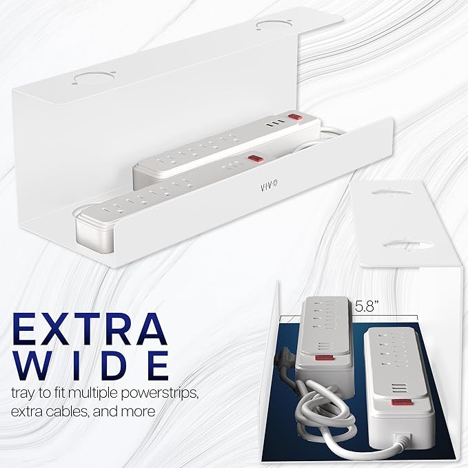 VIVO Under Desk 17 inch Extra Deep Cable Management Tray, Power Strip Holder, Cord Organizer, Wire Tamer for Office and Home, White, DESK - AC16 - 1CW | Cable Raceways - TrueDesk