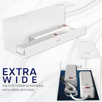 VIVO Under Desk 17 inch Extra Deep Cable Management Tray, Power Strip Holder, Cord Organizer, Wire Tamer for Office and Home, White, DESK - AC16 - 1CW | Cable Raceways - TrueDesk