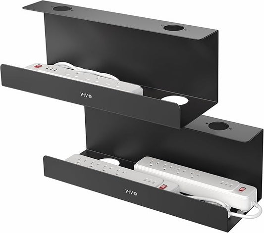 VIVO Under Desk 17 inch Extra Deep Cable Management Trays, Power Strip Holders, Cord Organizers, Wire Tamers for Office and Home, Black, 2 Pack, DESK - AC16 - 2C | Cable Raceways - TrueDesk