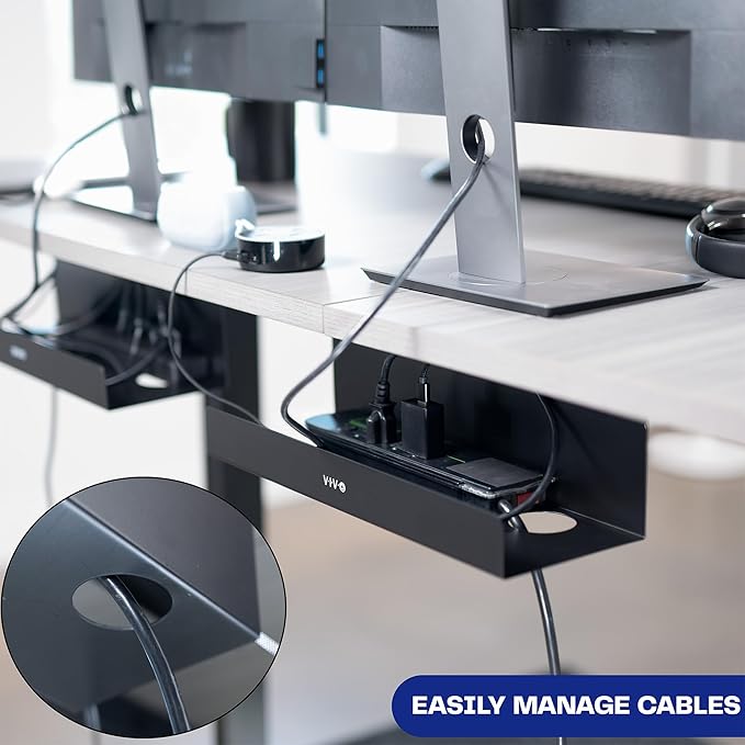VIVO Under Desk 17 inch Extra Deep Cable Management Trays, Power Strip Holders, Cord Organizers, Wire Tamers for Office and Home, Black, 2 Pack, DESK - AC16 - 2C | Cable Raceways - TrueDesk