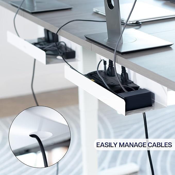 VIVO Under Desk 17 inch Extra Deep Cable Management Trays, Power Strip Holders, Cord Organizers, Wire Tamers for Office and Home, White, 2 Pack, DESK - AC16 - 2CW | Cable Raceways - TrueDesk