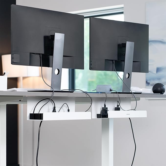 VIVO Under Desk 17 inch Extra Deep Cable Management Trays, Power Strip Holders, Cord Organizers, Wire Tamers for Office and Home, White, 2 Pack, DESK - AC16 - 2CW | Cable Raceways - TrueDesk