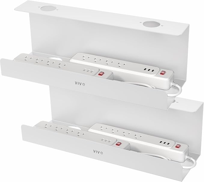 VIVO Under Desk 17 inch Extra Deep Cable Management Trays, Power Strip Holders, Cord Organizers, Wire Tamers for Office and Home, White, 2 Pack, DESK - AC16 - 2CW | Cable Raceways - TrueDesk