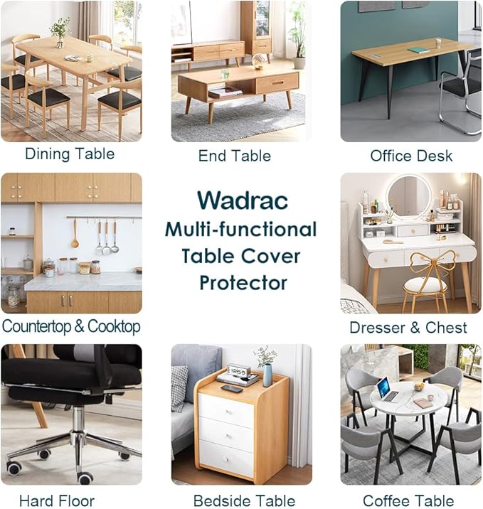 Wadrac Clear Table Protector Plastic Table Cloths PVC Night Stand Table Cover Mat Office Desk Mat Shelf Surface Protection Crystal Children Painting Cover Pad Transprent Rectangular 23.6x78.8 inch | Table Pads - TrueDesk