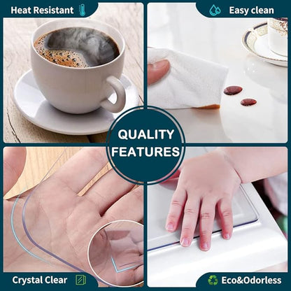 Wadrac Multisize Plastic Clear Table Cover Protector - 1.5mm Thick 38x90 Inch Scratchproof Non - Slip Crystal PVC Table Top Desk Pad for Dining, Outdoor, Office | Table Pads - TrueDesk